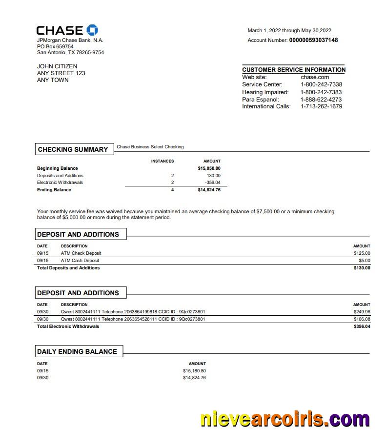 USA Chase bank statement Word and PDF, version 3